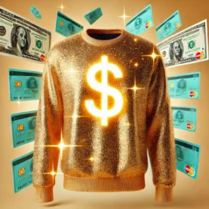 A-luxurious-gold-sweatshirt-with-a-sparkling-glittery-texture-symbolizing-extreme-expense.-The-sweatshirt-has-a-glowing-dollar-sign-on-the-chest